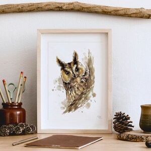 Braune Eule - Handgemaltes Aquarellbild | Vogel Print | Kunstdruck | Geschenk | Waldtiere Kunsts Tier Poster Tierliebhaber Raubvogel