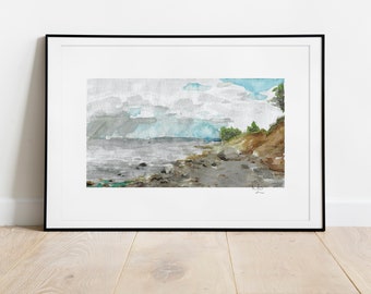 Steilküste Ostsee - Handgemaltes Aquarellbild | Limited Fine Art Print | Meer Geschenk Maritim Strand Landschaftsmalerei Deutschland Küste