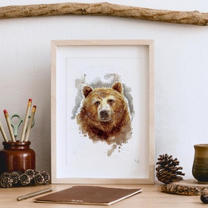 Oso pardo - Pintura de acuarela pintada a mano | Impresión de arte ? Póster de animales del bosque, amante de los animales, arte del oso, ilustración de la naturaleza, regalo para amantes de los osos