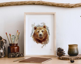 Brown Bear - Hand Painted Watercolor Painting | Art print | Forest Animals Animal Poster Animal Lover Bear Art Nature Illustration Bear Lover Gift