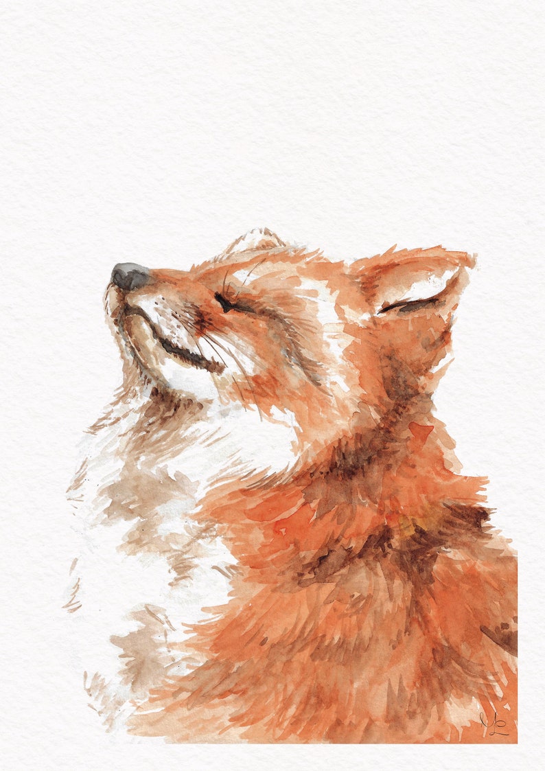 Red Fox Handpainted Watercolor Illustration Limited Fine Art Print Cute Animal Poster Animallover Gift Red Orange Soothing Calm With Border