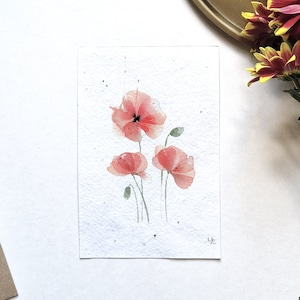 5 Botanical Postcards on Flower Seed Paper Handpainted Watercolor Illustration Print eco-friendly Flower Poppy Eucalyptus Cotton image 7