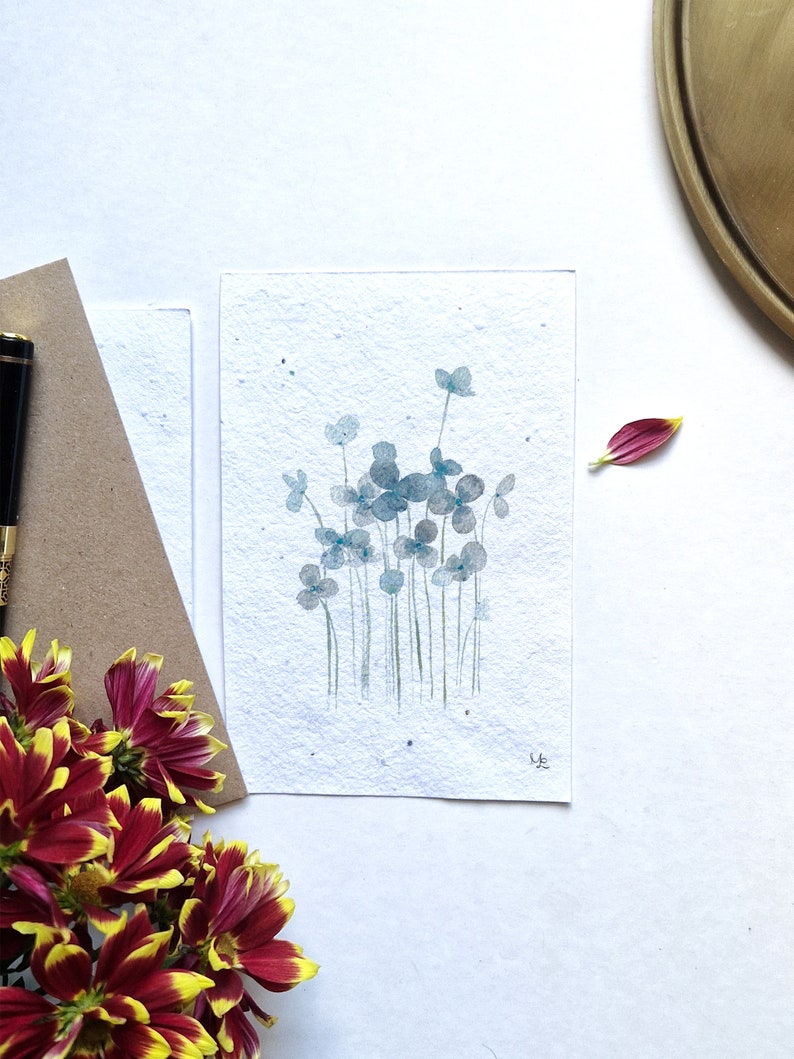 5 Botanical Postcards on Flower Seed Paper Handpainted Watercolor Illustration Print eco-friendly Flower Poppy Eucalyptus Cotton image 6