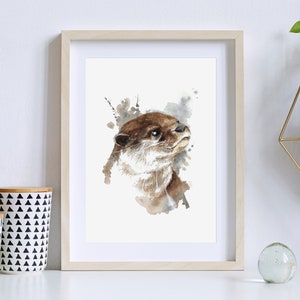 Otter - Handpainted Watercolor Illustration | Limited Fine Art Print | cute happy animal river gift brown