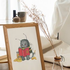 Lindas ilustraciones de abejorros - Abejas de acuarela pintadas a mano | A6 A5 A4 | Cartel Animal Lindo Hornear Té Limpieza Pareja Amor Paraguas Flor