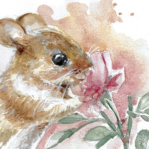 Field Mouse Hand Painted Watercolor Illustration Limited Fine Art Print Mouse Rodent Cute Pink Animal Poster image 2