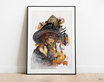 Witch - Handpainted Watercolor Illustration | Limited Fine Art Print | gift | witch magic fantasy wicca spooky mystic poster woman autumn