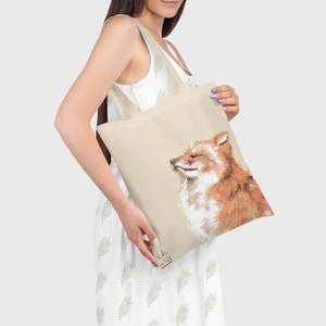 100% cotton bag with cute watercolor animals with high-quality DTF print Bee Squirrel Quokka Otter Fox long handle image 3