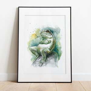 Frosch - Handgemalte Aquarell Illustration | Fine Art Print | Tier Poster Kröte Witzig Froschliebhaber