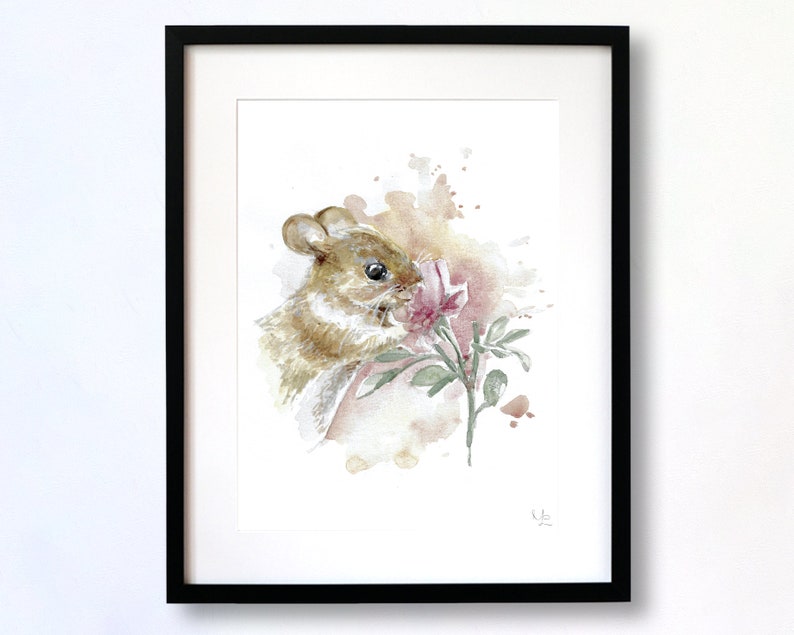 Field Mouse Hand Painted Watercolor Illustration Limited Fine Art Print Mouse Rodent Cute Pink Animal Poster image 5