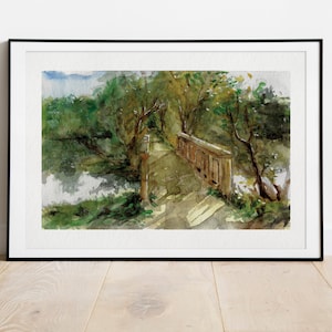 Pond Bridge - handpainted watercolor landscape | limited fine art print | illustration | forest poster | gift | nature plein-air greenery