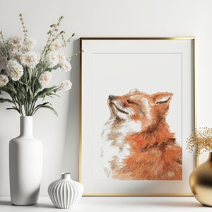 Red Fox Handpainted Watercolor Illustration Limited Fine Art Print Cute Animal Poster Animallover Gift Red Orange Soothing Calm image 1