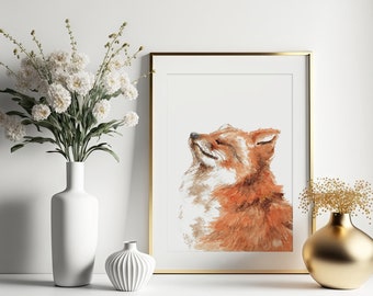 Red Fox - Handpainted Watercolor Illustration | Limited Fine Art Print | Cute Animal Poster Animallover Gift Red Orange Soothing Calm