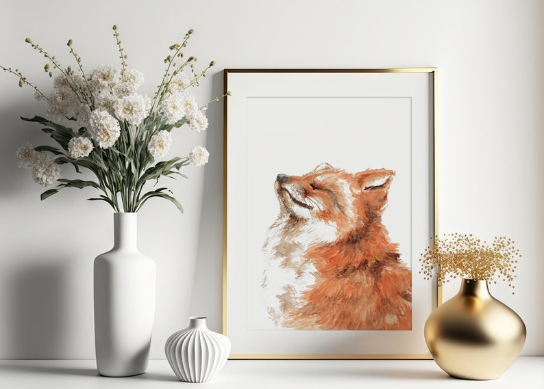 Red Fox Handpainted Watercolor Illustration Limited Fine Art Print Cute Animal Poster Animallover Gift Red Orange Soothing Calm image 1