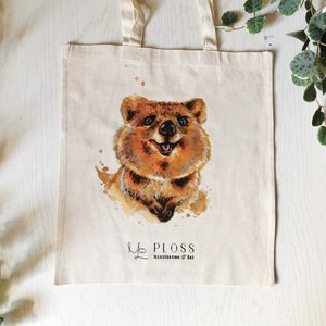 100% cotton bag with cute watercolor animals with high-quality DTF print Bee Squirrel Quokka Otter Fox long handle image 1