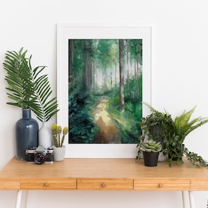 Passeggiata nella foresta - Pittura ad acquerello dipinto a mano | Stampa d'arte | foresta | Regalo | Pittura di paesaggio foresta mista Germania verde natura estate