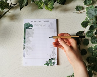 Want To Do Liste - Mindfullness Stationary | Botanischer Notizenblock 50 Blatt mit Aquarellillustrationen | Monstera | mit extra Geschenk