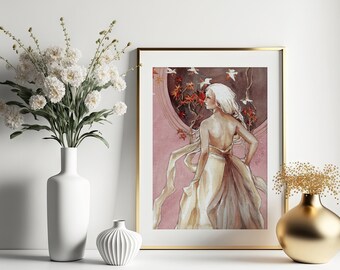 Colours of Change - Handpainted Watercolor Illustration | Limited Fine Art Print | floral woman portrait rose pastel birds dreamy change