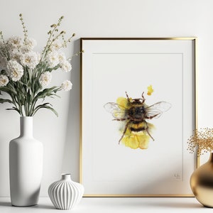Biene - Handgemalte Aquarell Illustration | Limited Fine Art Print | poster | gift | Hummel Sommer Gelb Fröhlich Insekt