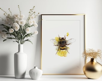 Bumble Bee - Handpainted Watercolor Illustration | Limited Fine Art Print | poster | gift | happy animal painting summer insect yellow