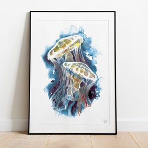 Jellyfish - Handpainted Watercolor Illustration | Limited Fine Art Print | Ocean Maritime Decor Underwater Animal Sea Creature Blue Gift