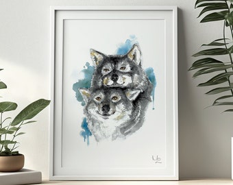 Wolf - Handpainted Watercolor Illustration | Limited Fine Art Print | animal poster | gift | wild wolf dog animal painting husky grey blue