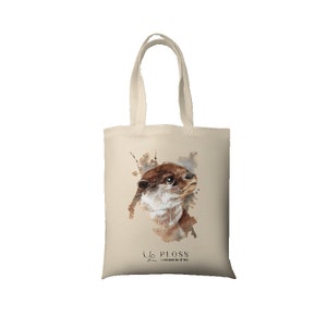 100% cotton bag with cute watercolor animals with high-quality DTF print Bee Squirrel Quokka Otter Fox long handle Otter