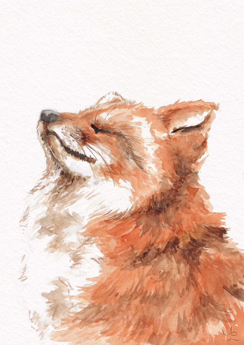 Red Fox Handpainted Watercolor Illustration Limited Fine Art Print Cute Animal Poster Animallover Gift Red Orange Soothing Calm Borderless