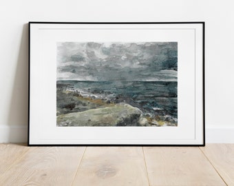 Coastal sea - handpainted watercolor landscape | limited fine art print | illustration | maritime poster | gift | rough ocean beach pleinair