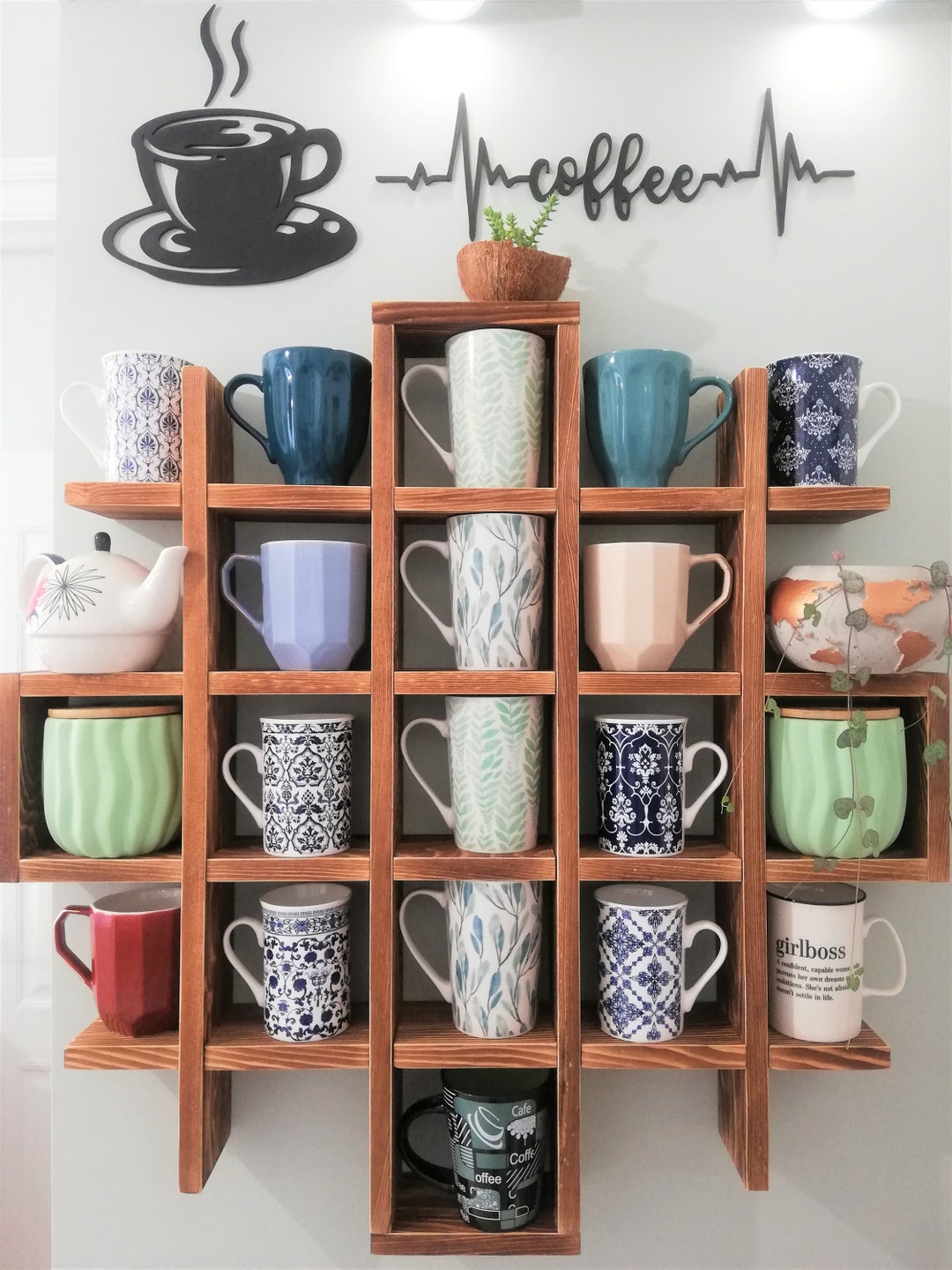 Coffee Mug Holder Wall Mounted Coffee Cup Rack Holds 4 Cups Hanging Rack  For Home Kitchen Bar Display Organizer