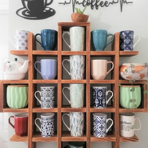 LotFancy Coffee Cup Holder, Wall Mounted Mug Rack with 8 Sturdy Hooks,  Coffee Bar Accessories Set for Coffee Station Organizer, Rustic Coffee Nook