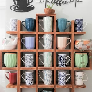 Prateleira de madeira de formato especial, armazenamento de canecas de café e chá, suporte para copos de chá e café montado na parede, prateleira de cozinha cuby, barra de café, prateleiras de banheiro