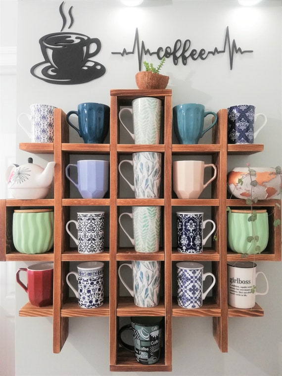 Special Shape Wooden Shelf, Coffee Tea Mug Storage, Wall Mounted