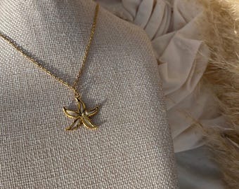 Gold Starfish Necklace, Mother of Pearl Pendant, Waterproof Beach Jewelry Shell Ocean Naitical
