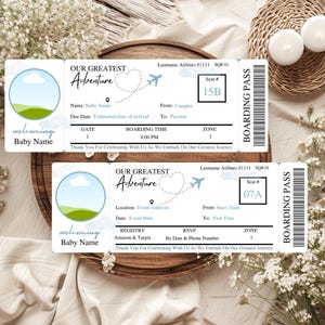 Flugzeugticket-Babyparty-Einladung, Babyparty-Bordkarte einladen, Flugzeugticket einladen, Bordkarte-Dankeschön-Karte