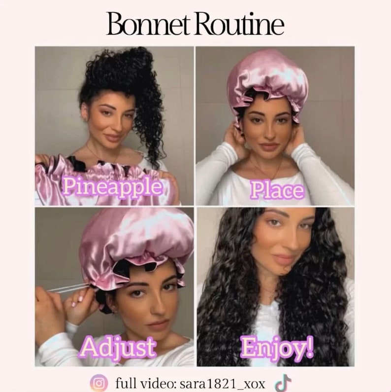 POUR CHEVEUX ÉPAIS Bonnet végétalien en soie : réglable, réversible et doublé Bonnet de nuit turban pour cheveux bouclés Enveloppement capillaire soin de nuit image 2