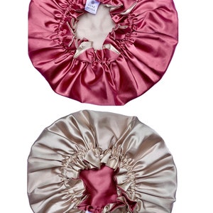 POUR CHEVEUX ÉPAIS Bonnet végétalien en soie : réglable, réversible et doublé Bonnet de nuit turban pour cheveux bouclés Enveloppement capillaire soin de nuit Rose Gold/Champagne