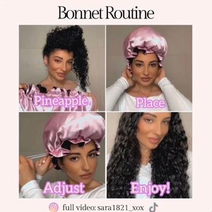 Vegan Silk Sleep Bonnet: Adjustable, Reversible & Double-Lined Turban Sleep Cap for Curly Hair Night Hair Care Hair Wrap 画像 2