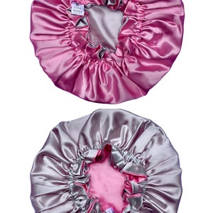 POUR CHEVEUX ÉPAIS Bonnet végétalien en soie : réglable, réversible et doublé Bonnet de nuit turban pour cheveux bouclés Enveloppement capillaire soin de nuit Barbie Pink/Silver