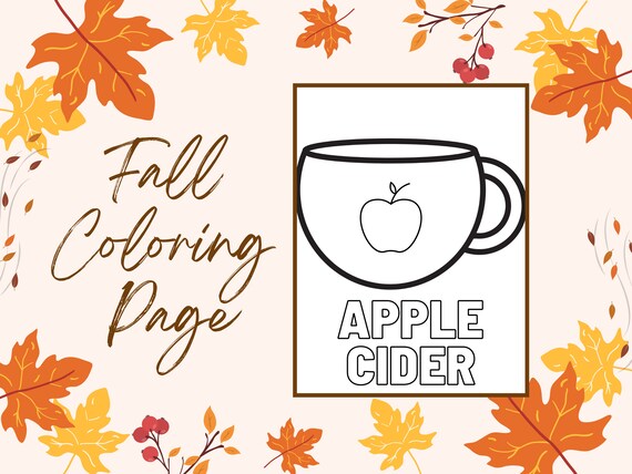 APPLE CIDER FALL Coloring Page for Kids November Thanksgiving - Etsy