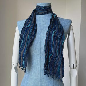 Vintage 1970s Blue Striped Silk Scarf