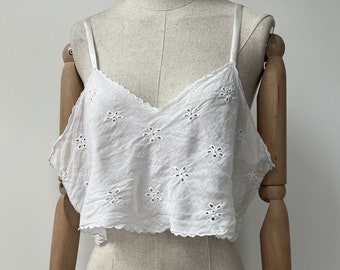 XL 1915 1920 White Cotton Cutwork Chemise Blouse Bralet