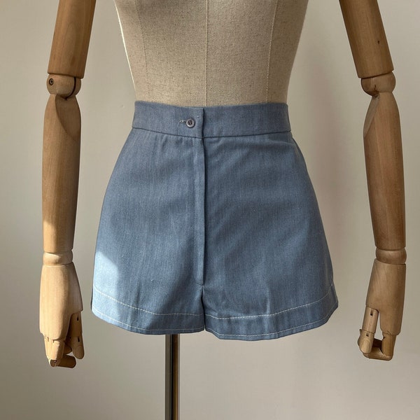 M 1970s 'St Michael' Chambray Cotton Blend Shorts