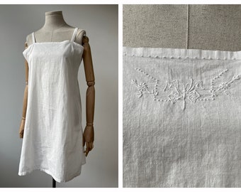 S-M 1910's antieke Edwardiaanse witte katoenen chemise tuniek met vlinderborduurwerk