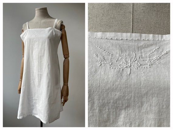M 1910s Antique Edwardian White Cotton Chemise Tu… - image 1