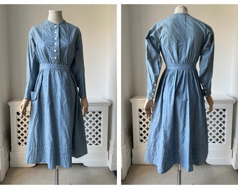 S 1940's Harrods Chambray Workwear Nurse Dress