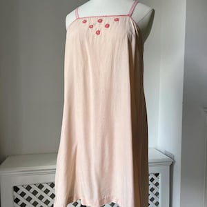 Vintage 1920s Silk Pink Chemise with Hand Embroidery