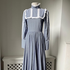 Vintage 1970s 'Laura Ashley' Blue Prairie High Neck Dress