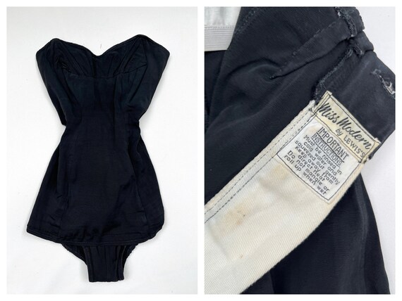 1940's 1950's Inky Black Pin up Vamp Swimsuit - Gem