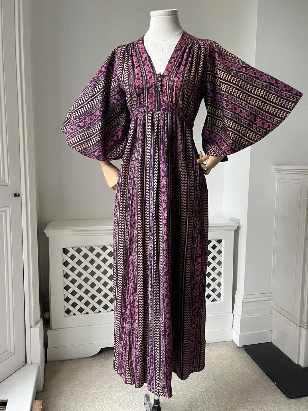 1970s handwoven indian block print tunic size